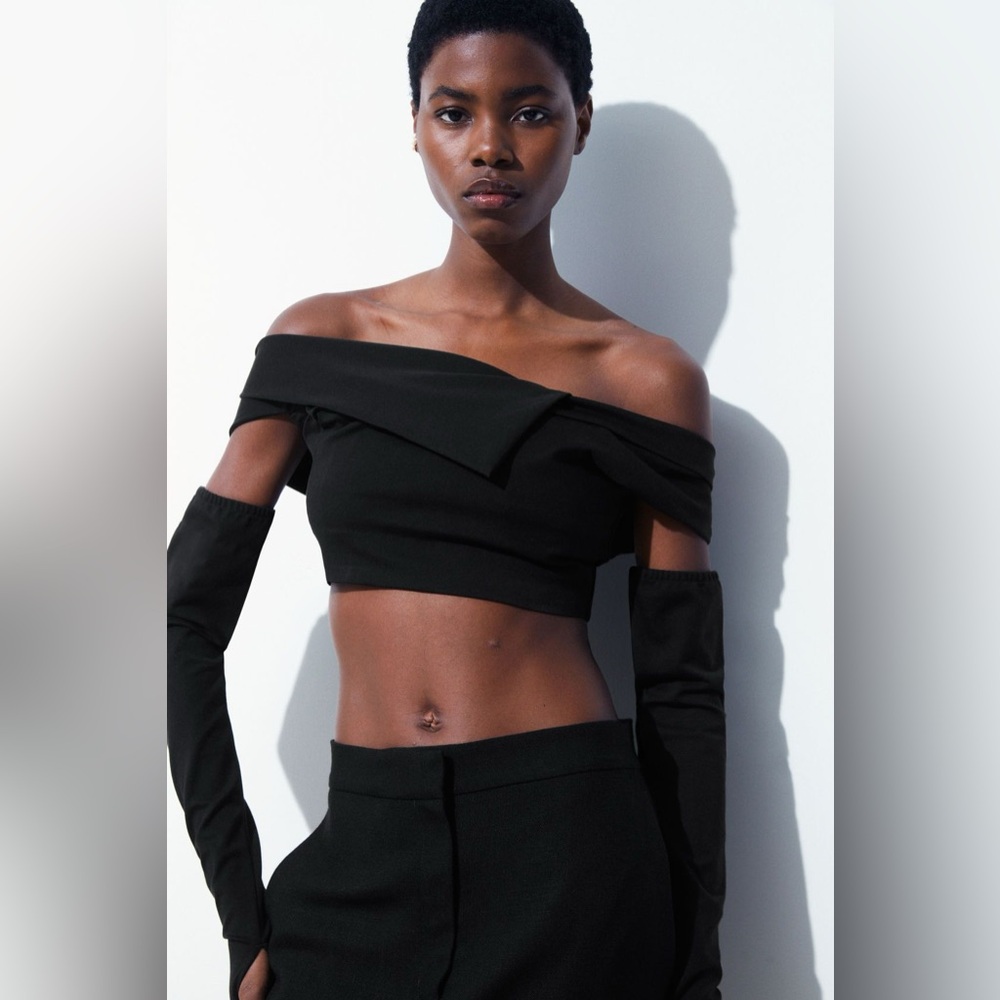 Cos Atelier Collection Off Shoulder Crop Top With Removable Sleeves Black Size S